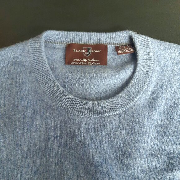 Black Brown 1826 SZ M Light Blue 2 Ply Cashmere Men's Crewneck Sweater - Picture 3 of 12